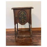Early 1900s Floral Painted Wood Cabinet Table