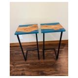 Pair of Live Edge Blue Resin Side Tables