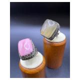 Sterling Silver Size 7 Pink & Yellow Statement Rings