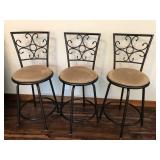 Set of 3 Black Metal Scrollwork Bar Stools