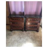 Pair of Vintage Wood Marble-Top Nightstands