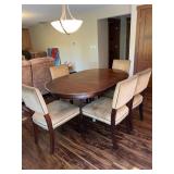 Expandable Wood Pedestal Dining Table with Vanguard Modernism Chairs