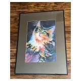 Pair of Framed Cat Prints in Gold and Black Frames