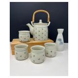 Handcrafted Otagari Japan Tea Set with Signed Sake Pitcher