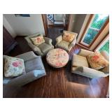 Vanguard Rattan Center Table with Four Oversized Microfiber Chairs