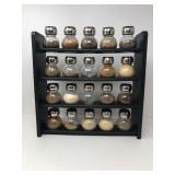 Black Wood Spice Rack with Glass Jars & Drawer of Extra Spices