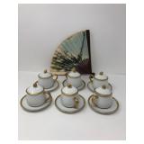 Fitz and Floyd Japanese Porcelain Demitasse Set with Gold Trim