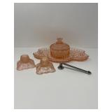 Vintage Pink Glass Vanity Set with Tray & Candlesticks