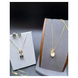 10K/14K Gold Mystic Topaz & Diamond Pearl Necklace Set