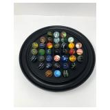 Set of 37 Glass Swirl Marbles with 12″ Black Holder