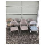 Set of 7 Taupe Metal Folding Chairs with Accent