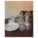 Vintage Clear Glass Serving Ware with Hobnail Vase