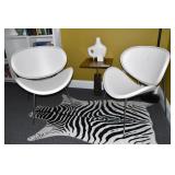 Pair Of West Elm Orange Slice Chairs In White Leather & Chrome Base