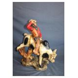 Vintage Mexico Cowboy Bucking Bull Statue 17″