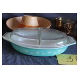 Vintage Pyrex Turquoise Snowflake Divided Dish