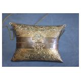 Vintage Pillow-Shape Embossed Brass Clutch