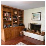 Books, vintage books, Sony 5-disc CD changer, Sony DVD player, DirecTV receiver, baskets