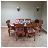 Vintage French country solid oak dining set with table and chairs