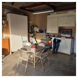 Vintage card table with metal folding chairs