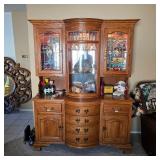 Gorgeous vintage oak hutch china cabinet with curved center section