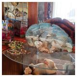 Gorgeous antique oil painting on burl wood log