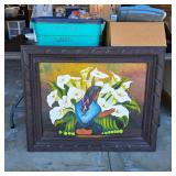 Gorgeous Mexican oil painting in detailed wood frame