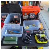 Bench grinder, power drill, screw gun, and other tools