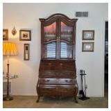 Stunning vintage Drexel secretary desk with lighted upper cabinet