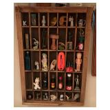 Vintage Hanging Printers Letterpress Tray w/ Assorted Collectibles 