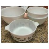 Vintage Milk Glass Bowls and Pyrex Early American Casserole Dish 