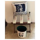 Luggage Rack, Waste Basket and Duke Throw Pillow 