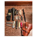 Assorted Pocket Knives and Holster 