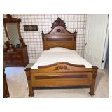 Antique Victorian Carved Walnut Bed