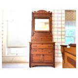 Antique Carved Wooden Dresser with Swivel Mirror