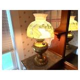 Antique Bradley & Hubbard No. 4 Radiant Fancy Brass Lamp with Painted Glass Shade