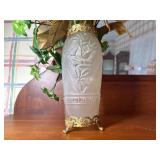 Vintage Barolac Josef Inwald Rose frosted 3D Vase with gold tone footed filigree