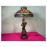 Antique Tiffany Style Bronze Cherub Lamp
