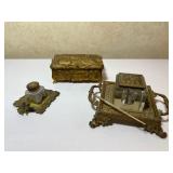 Antique Brass Inkwell Set