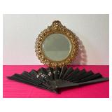 Vintage Gold Tone Mirror and Fan