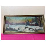 S.P. Bell Oak Harbor, Ohio Artist Framed Painting Winter Landscape 1929