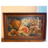 Vintage Framed Colorful Harvest Still Life Art