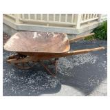 Antique Wooden Wheelbarrow with Metal Wheel