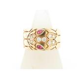 Bulgari Serpenti Viper Snake Pink Tourmaline Eyes 18K Rose Gold Wide Band Ring