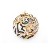 Cartier Panther Tiger Unique Fancy Diamond Pave & Black Onyx 18K Gold Medallion Pendant