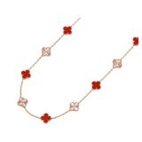 Van Cleef & Arpels Vintage Alhambra 20 Motifs Red Carnelian & Guilloche 18K Rose Gold Long Necklace