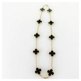 Van Cleef & Arpels Vintage Alhambra 10 Motif Black Onyx 18K Gold Necklace