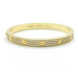 Cartier Love Collection Diamond Pave 18K Yellow Gold Bangle Bracelet