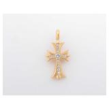 Chrome Hearts Tiny Fat Cross Diamond Gold Pendant