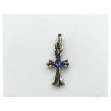 Chrome Hearts Blue Sapphire Silver Cross Charm Pendant