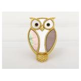 Van Cleef & Arpels Lucky Animals Owl Shell Pearl Onyx 18K Yellow Gold Brooch